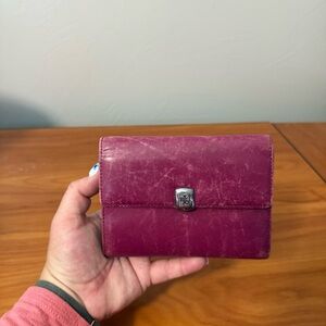 Lauren Ralph Lauren Compact Red Maroon Leather Wallet Card Holder Flip Open 5.5"